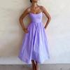 Women's Scoop Neck Sleeveless Midi Dress High Waist Flared Skirt Elegant Commuter Solid Color Sundress 2024 Autumn
