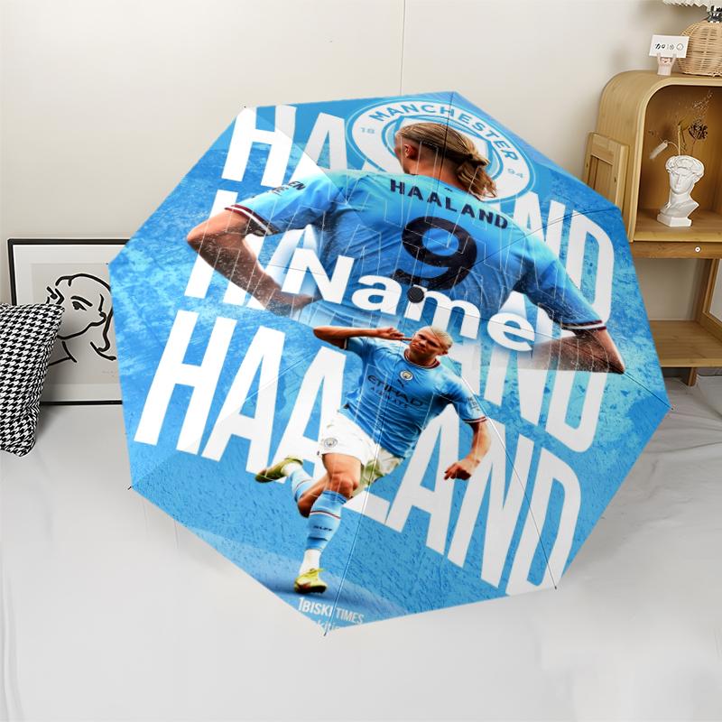 Automatisk Paraply med Personligt Navn og Manchester City Tema, Let & Bærbar, 8 Ribber, Perfekt til Udendørs Rejser, Fødselsdage, Jul, Gaver.