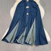 Retro Sleeveless A-Line Denim Dress with Turn-Down Collar and Cutout Waist