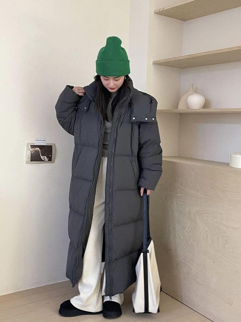 Women's Ultra Long Hooded Winter Down Jacket - Trendy, Thick, Warm, Quilted Coat