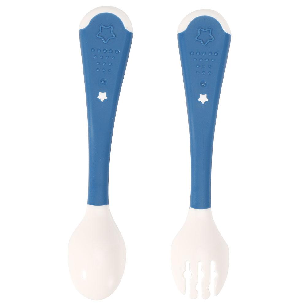 2Pcs Portable Infant Feeding Food Fork Spoon NonSlip Baby Tableware Set(Red )