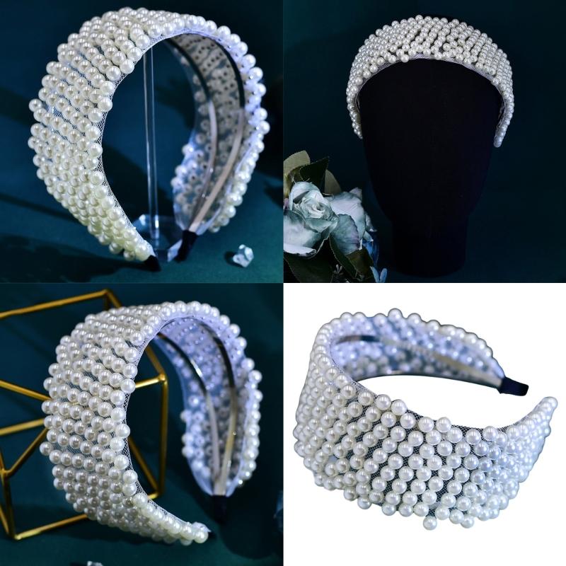 Elegant Faux Pearls Headbands Rhinestones Hair Hoop Girls Hairband for Weddings and Parties
