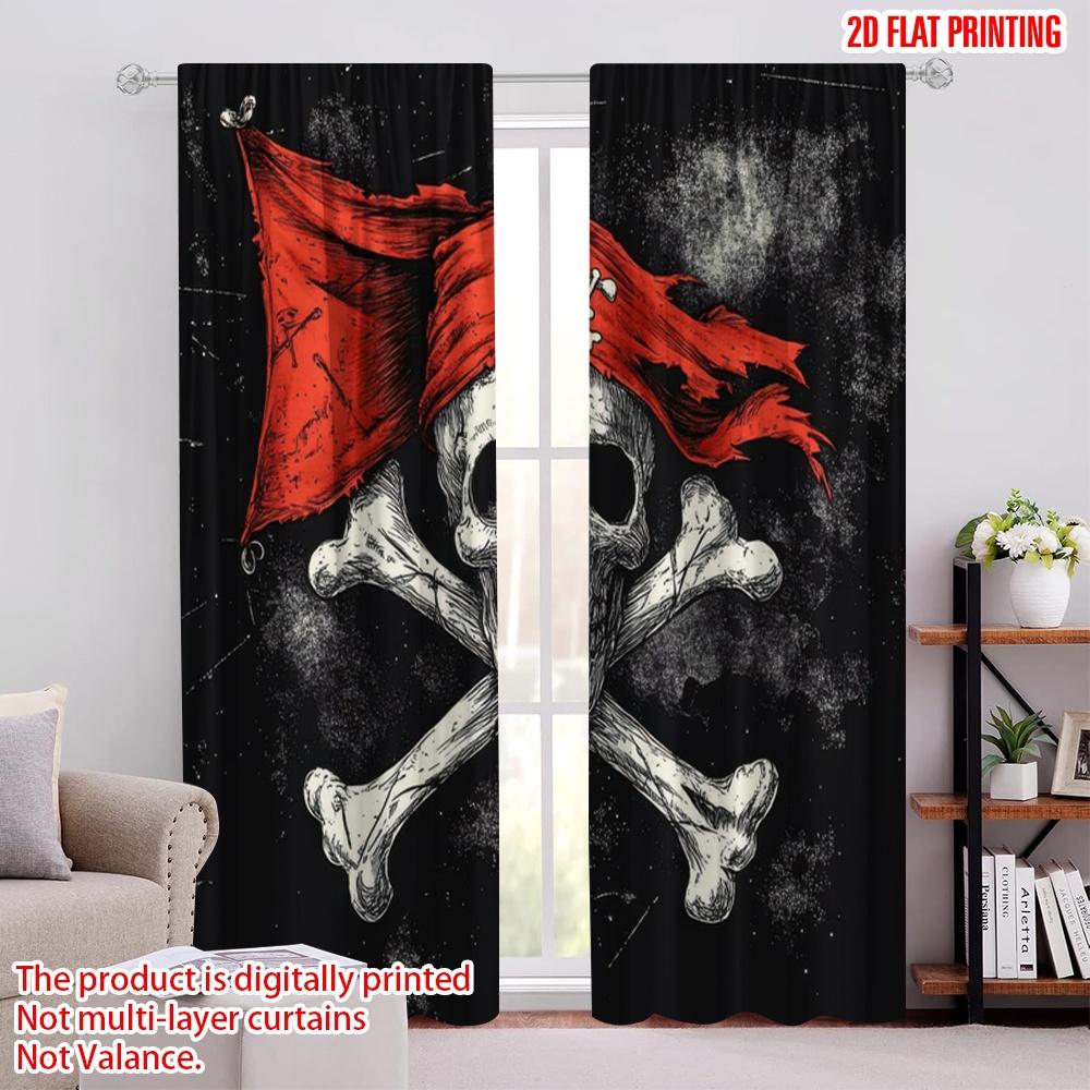 

2 шт., шторы с рисунком плоской 2D-печати, эмблема пирата, полиэстеровая ткань (без удилища) Праздничный Ldeal для спальни и различных жилых помещений 52.50 × 116.00 cm 2 pcs