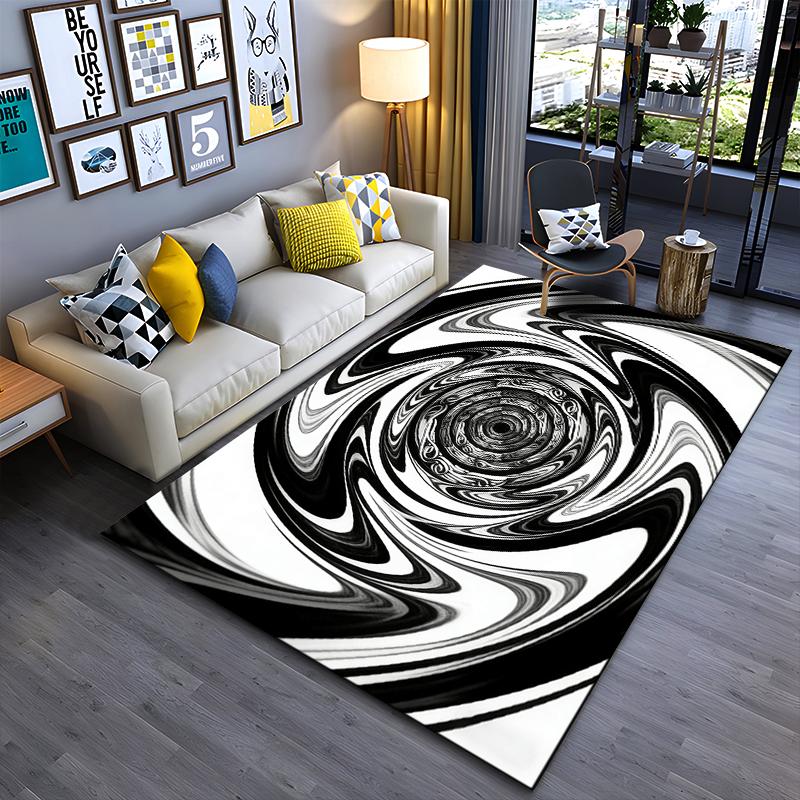 Modern Black and White Swirl Abstract Pattern Carpet for Living Room Suitable for Use As an Anti-slip for Living Room Bedroom Sofas