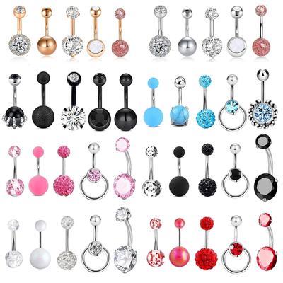 Juego de 5 uds. De anillos para ombligo de 14G, barras de acero inoxidable para mujeres y niñas, anillos para ombligo, joyería para el cuerpo GZ, Piercings para ombligo