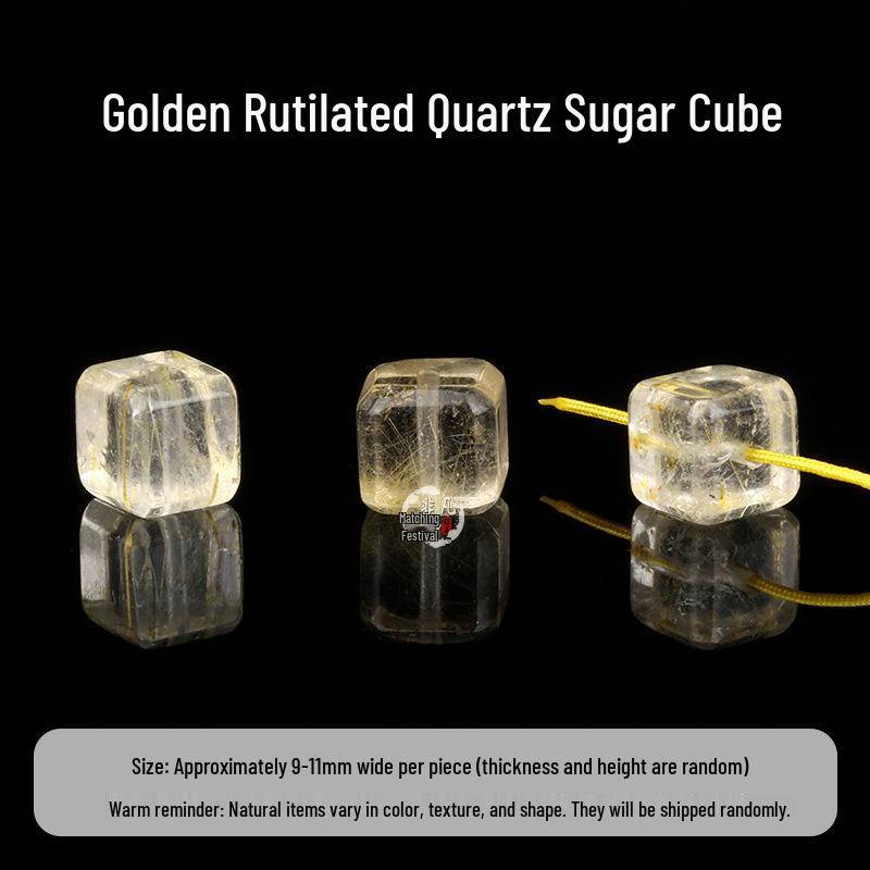 Golden Rutilated Quartz Square Beads for DIY Crystal Bracelets - Yellow and White Quartz Accessories