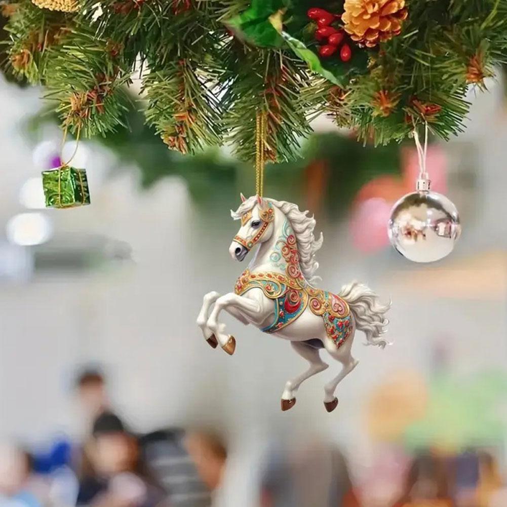 5PCS Modern Horse Ornaments White Acrylic Flat Hanging Decor Home 2026 New Year Christmas Tree Decoration Simple Style Gift Set