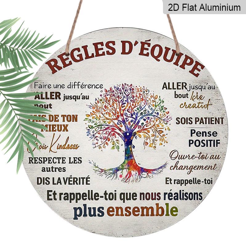 

2D Flat, 1pc 7.87x7.87 Inch Round French Aluminum Sign, a Vintage Decorative Plaque About Team Rules, a Positive Thinking Decorative Sign 1pc
