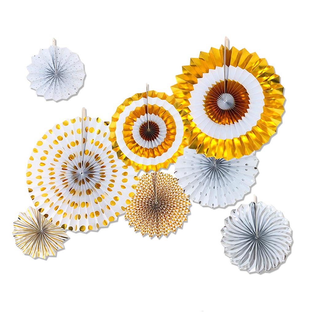 8 Pieces Foldable Fan Festival Wall Hanging Decoration Round Paper Fans Birthday Party Favor Props Supply for Living Room