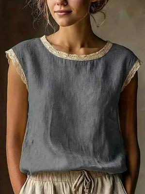 2026 Summer Women's Lace Trim Sleeveless Pullover Top