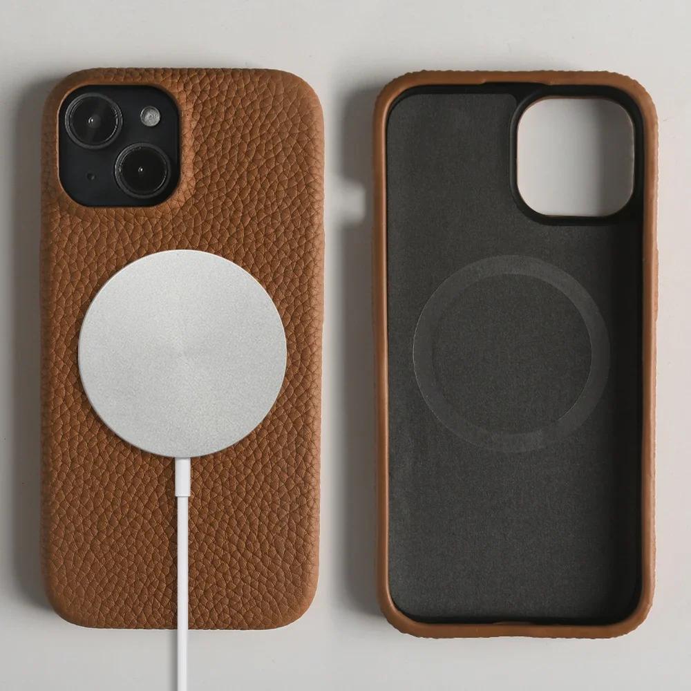 Magnetic Magsafe Genuine Leather Case for Iphone 16 Pro Max Iphone15 14Pro Cover Luxury Business Vintage Phone Cases Fundas