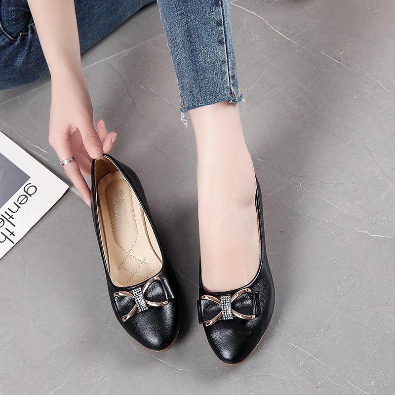 Fashion Woman Pumps with Bow Pointed Toe Wedge Heel Leather Casual Shoes for Women Vacation Chic and Elegant Comfortable On Promotion 39