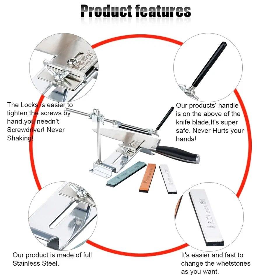 Ořezávátko nožů Ruixin Pro III All Iron Steel Profesionální ořezávátko nožů pro kuchaře Kuchyňský ořezávátko Fix-úhel 4 Whetston