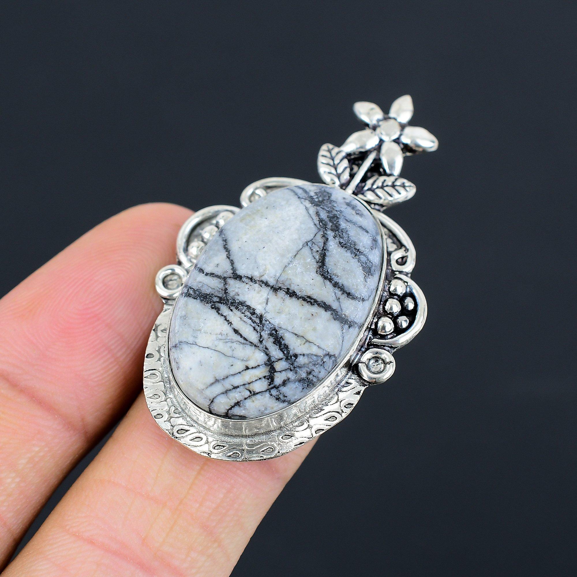 Sterling Silver Natural Spider Web Jasper Handmade Multi Stone Flower Ring US 7 7
