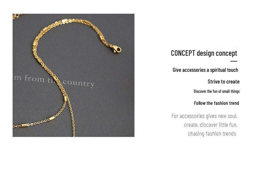 Titanium Steel Double Layer Square Bead Necklace - Non-Fading, Versatile Light Luxury Women's Sweater and Clavicle Chain.