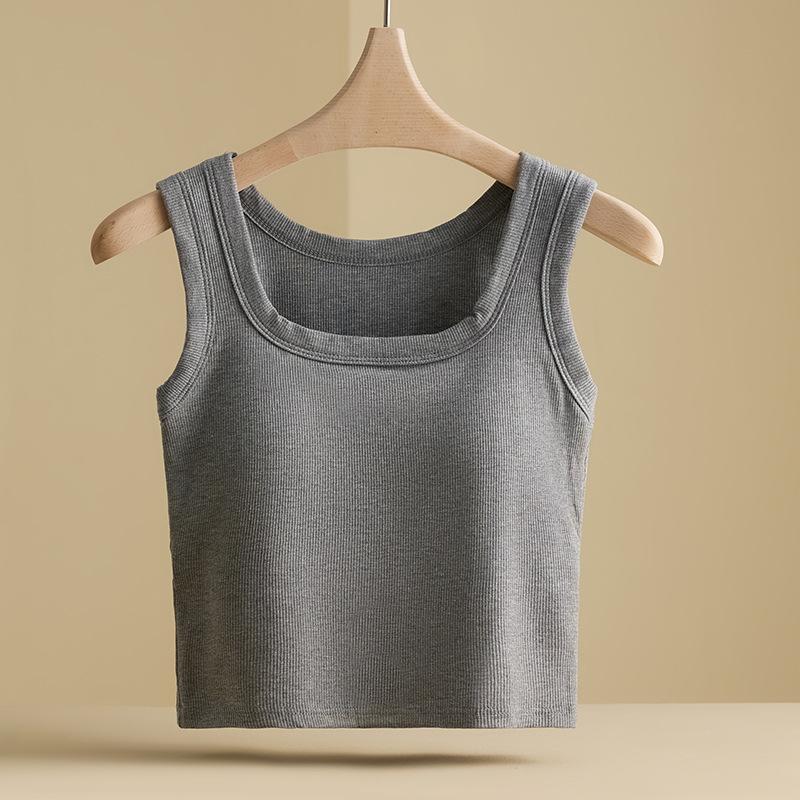 

Белая майка с квадратным воротником Cross-Border и нагрудной накладкой для женщин - летний уличный костюм 2024 года, многослойный топ One Size