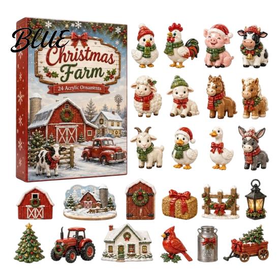 Holiday Countdown Calendar with 2D Calendar 24 Farm Advent 2026 Christmas Day Box Acrylic Decorative