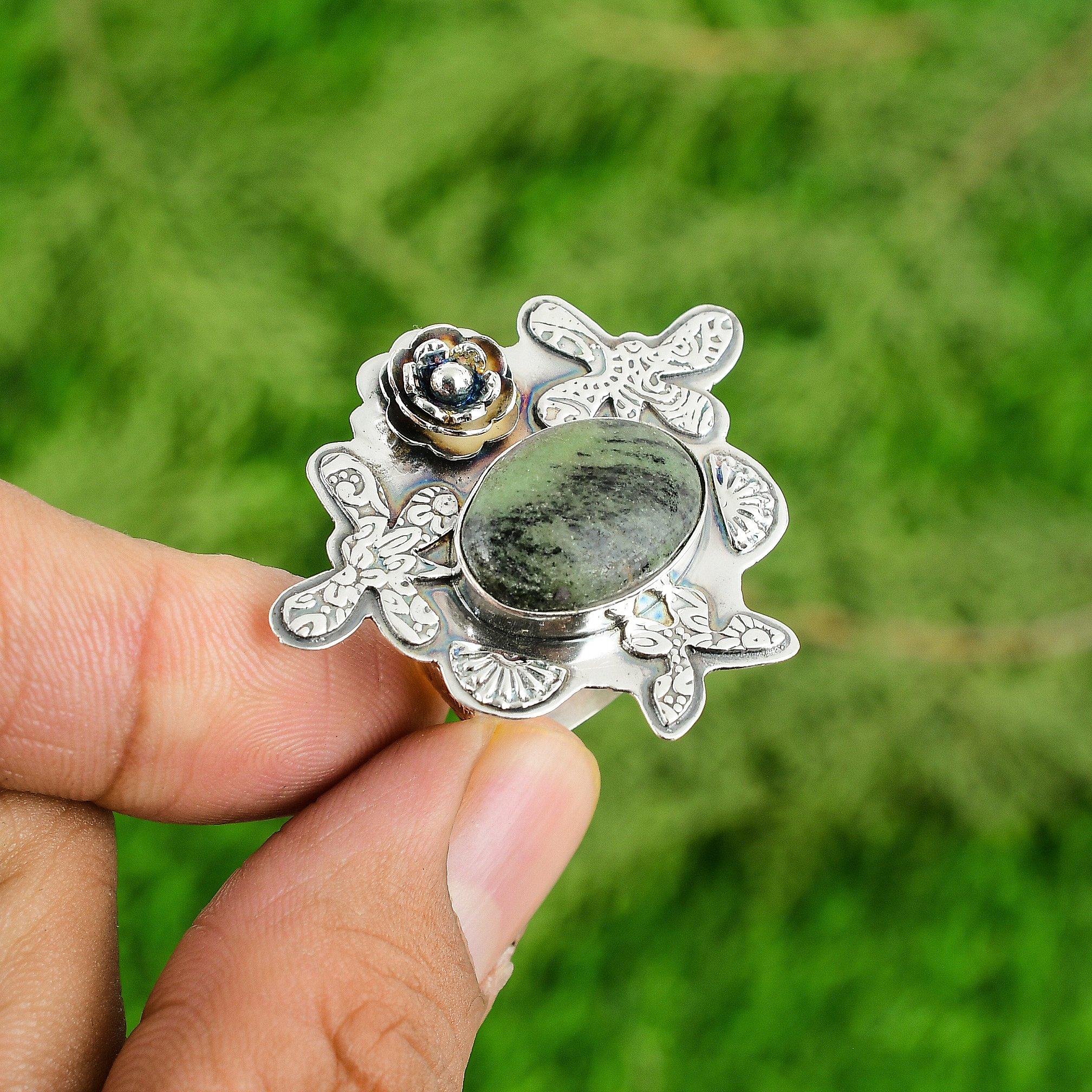 

Natural Ruby Zoisite 925 Silver Multi Stone Artisan Flower Bezel Ring Jewelry Adjustable