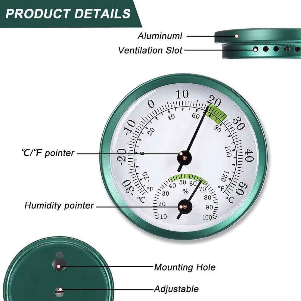 2 in 1 Thermometer Hygrometer Wall-mounted Aluminum Alloy Thermo-Hygrometer Auto Measure No Batteries Required