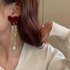 Flocking Bow Artificial Pearl Tassel Earrings Fashion Temperament Stud Earrings Personality Internet Celebrity Earrings