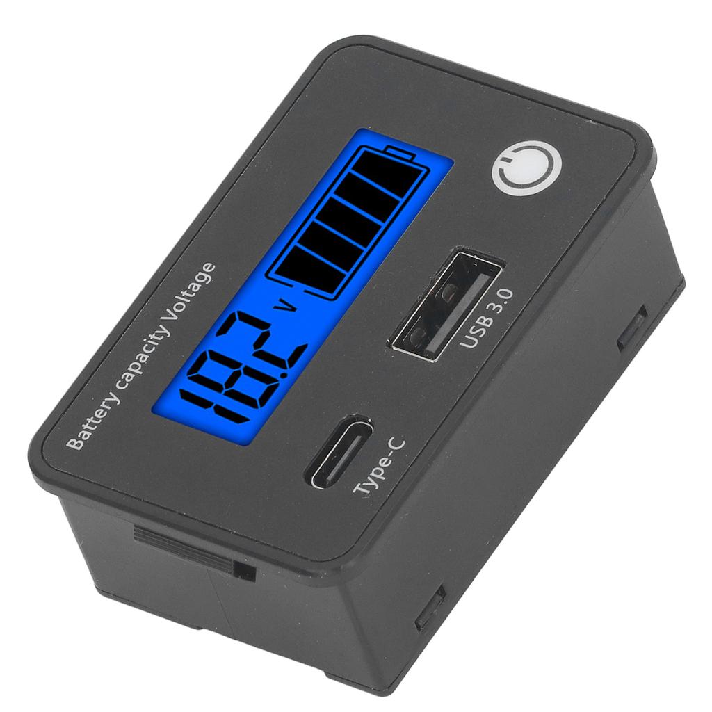 Digital Battery Monitor LCD Screen DC 8 To 30V USB Type C Port Battery Capacity Voltage Meter for