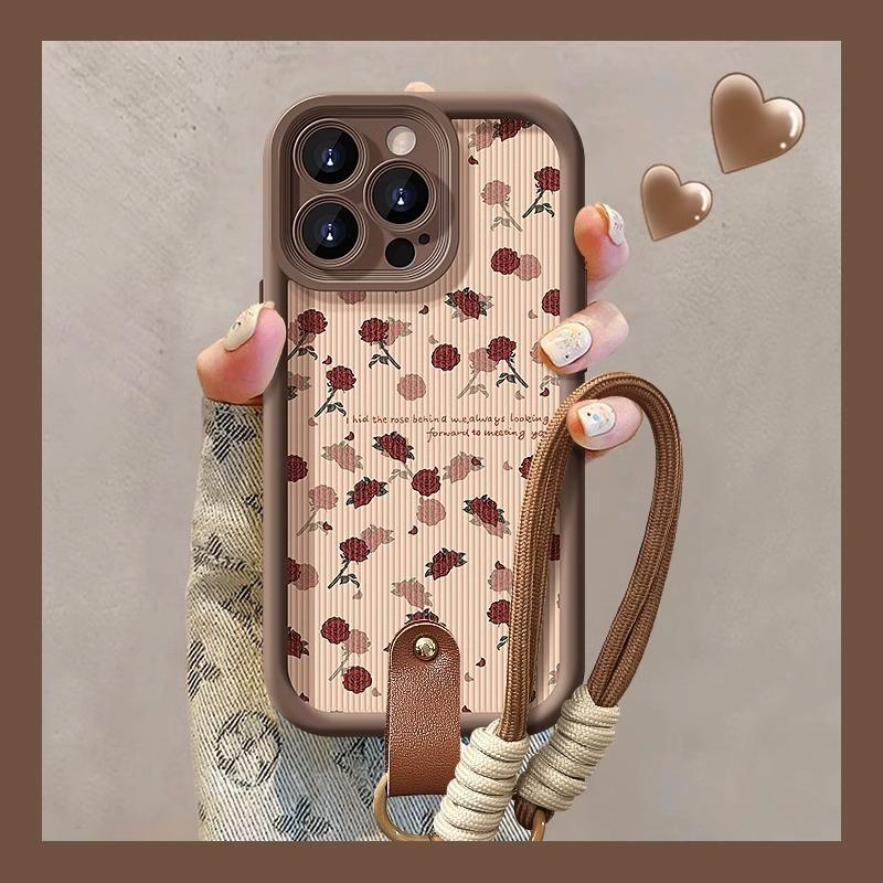 Vertical Pattern Rose for IPhone16 Mobile Phone Case Autumn and Winter for Apple 15 Lanyard 13 Lambskin 14 High-end