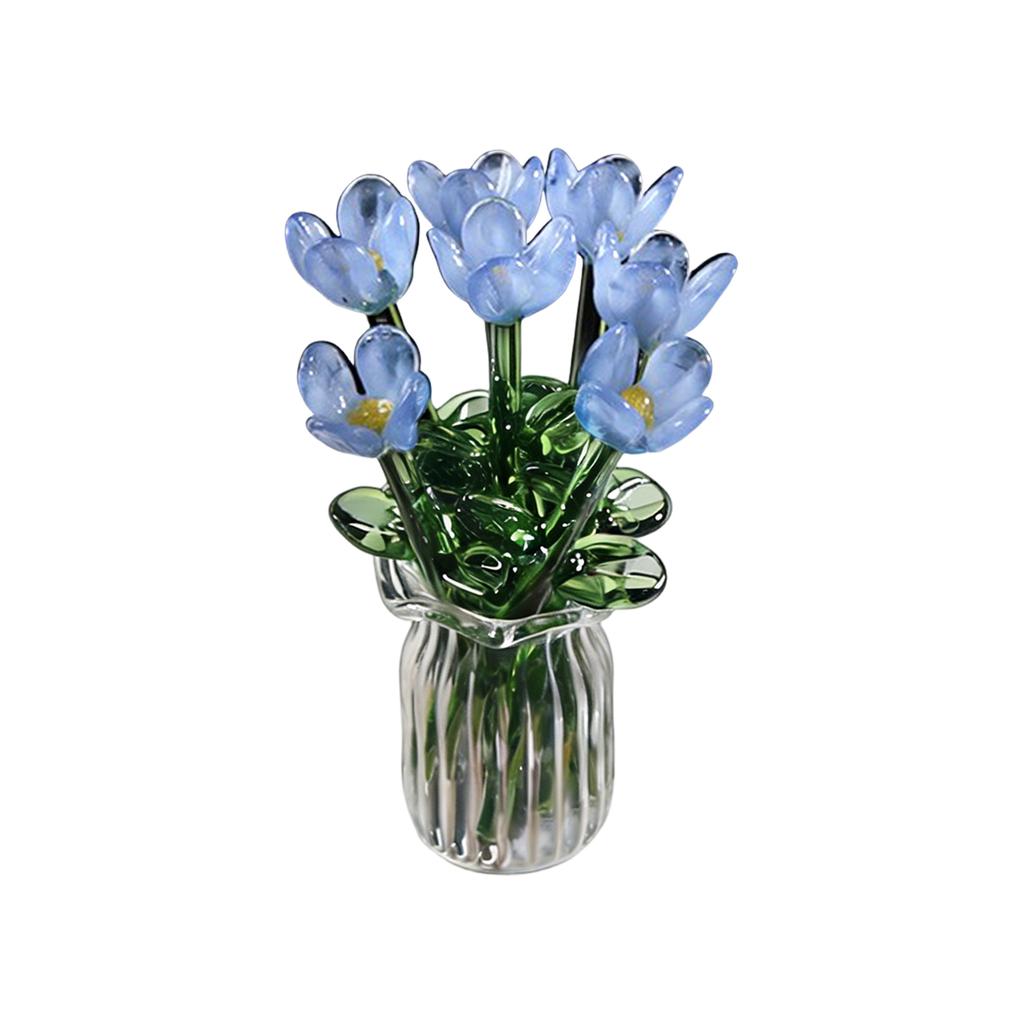 Glasblumen in Vase, Glasblumen in Vase mit Stielen, 7 Farbige Miniatur-Glasblumen, Glasblumenstrauß zum Muttertag