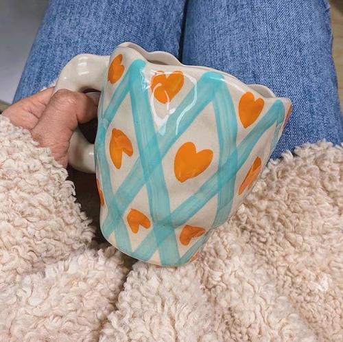 Green Tulip Mug Girls Heart Irregular Ceramic Breakfast Cup High-end Ceramic Embossed Korean Holding An Irregular Coffee Cup
