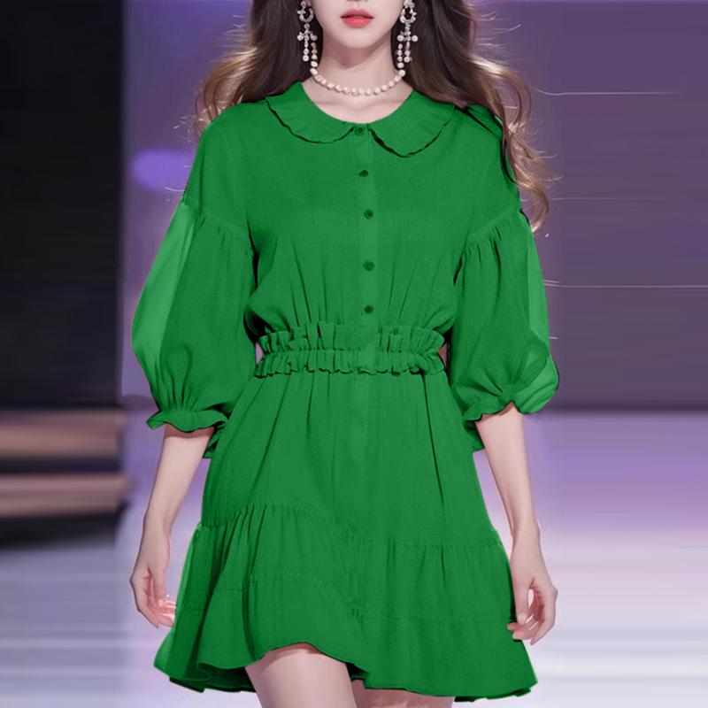 

VONDA Женские однотонные платья с лацканами и рукавами 3/4 5XL зелёный