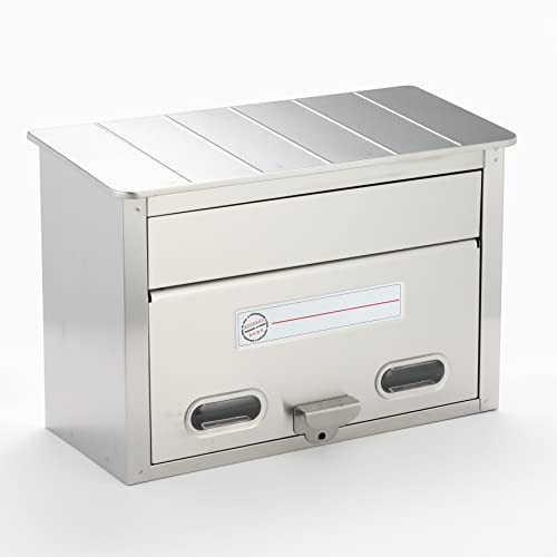GREEN LIFE PS-30H Wall-Mounted Stainless Steel Mailbox (Made in Japan) - Fits A4 Size Items and Compatible with Padlocks