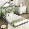 House Bed, 140 X 200 Cm, Children's Bed In House Shape with Slatted Frame (without Mattress), Pine Wood, Minimalist Style, Grey