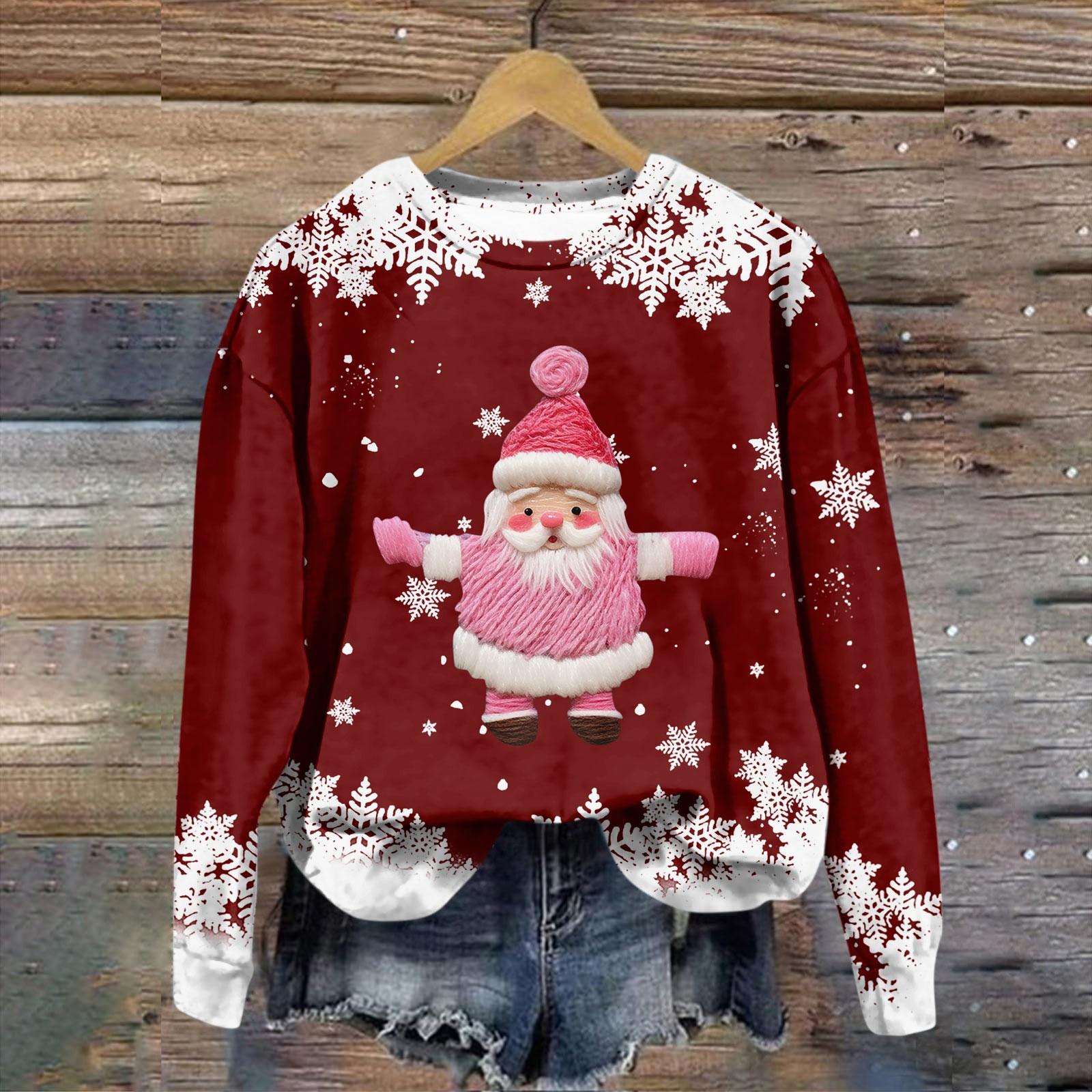 

Женская модная рождественская принтованная толстовка с длинным рукавом и круглым вырезом L винный