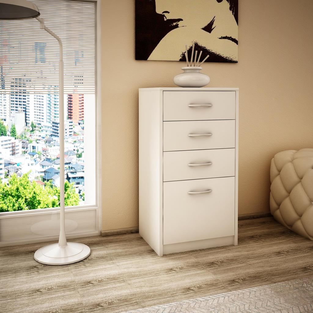 Chest Of Drawers, Cabinet, 45Cm, 4S, White, 4 Drawers, Shelf