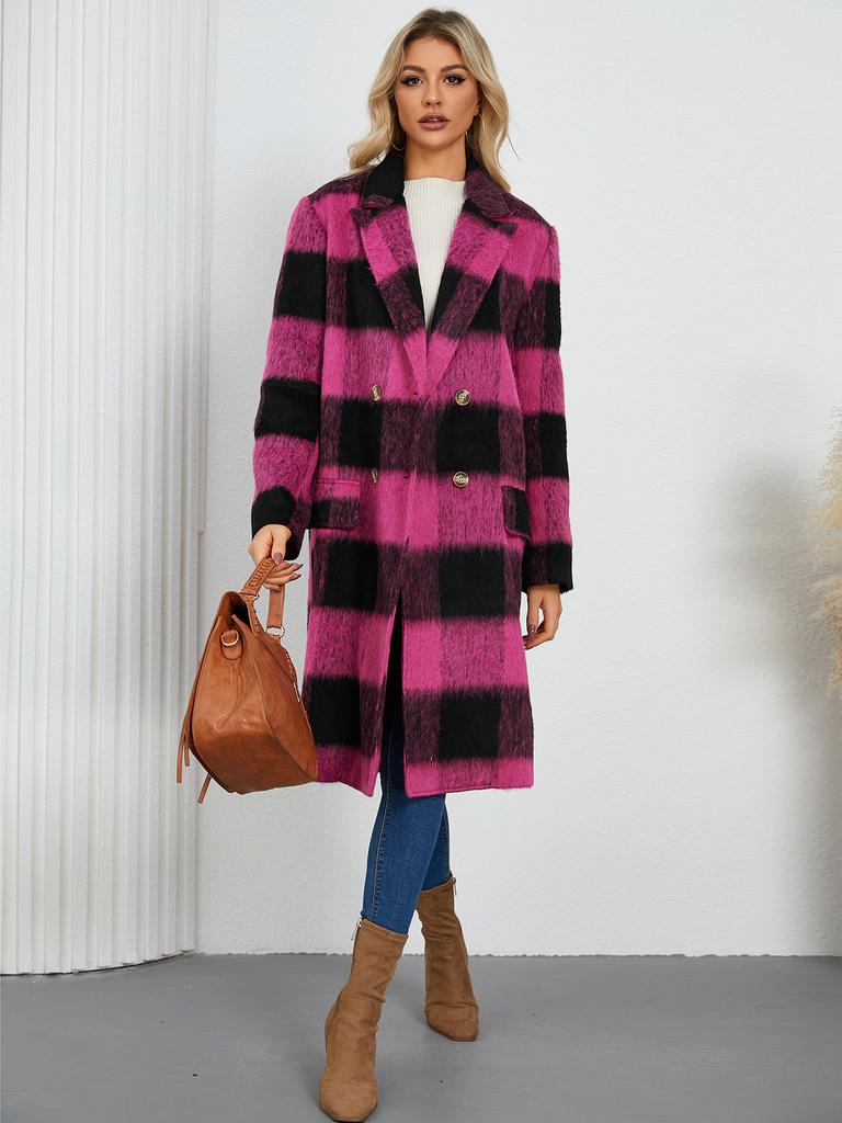 2025 Winter New Long Plaid Double-sided Wool Coat Women's Elegant Lapel Woolen Outerwear for Europe and America