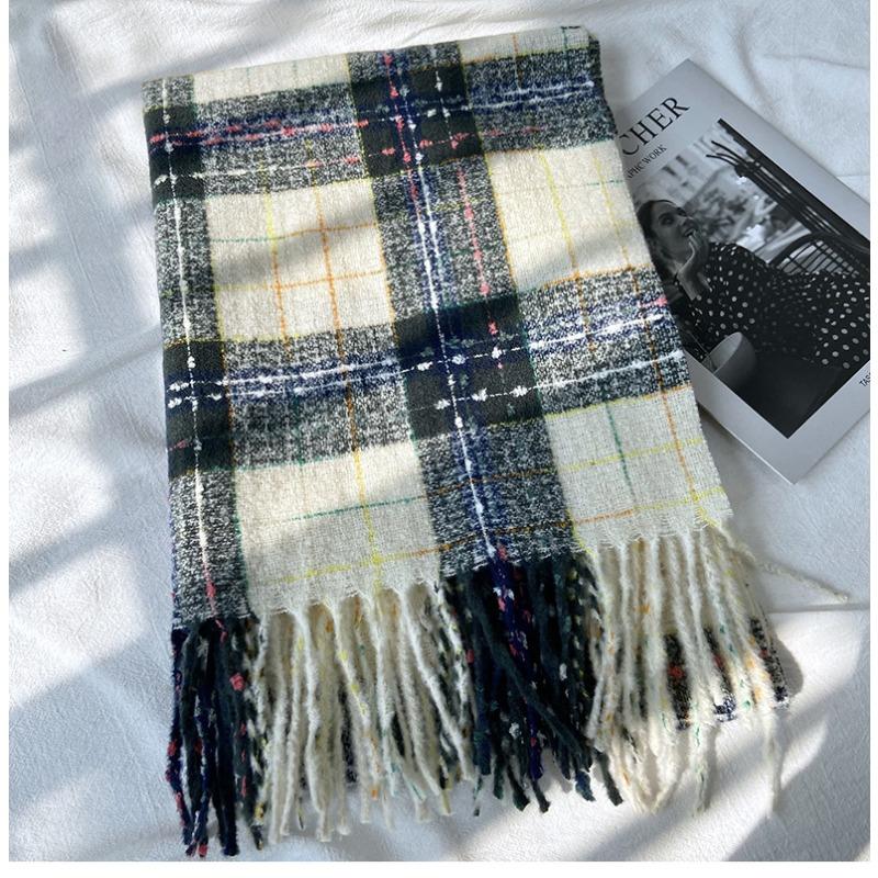 Women's Plaid Scarf - Windproof Warm Winter Scarf with Fringe Tassels Multi-Color Options for Casual & Formal Outfits, Scarf for Hair