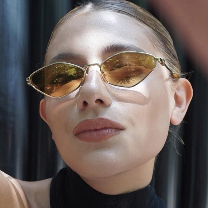 Luxury Metal Brand Sunglasses For Women Rhombus Designer Fashion Sun Glasses Stylish Popular Small Square Sunglasses