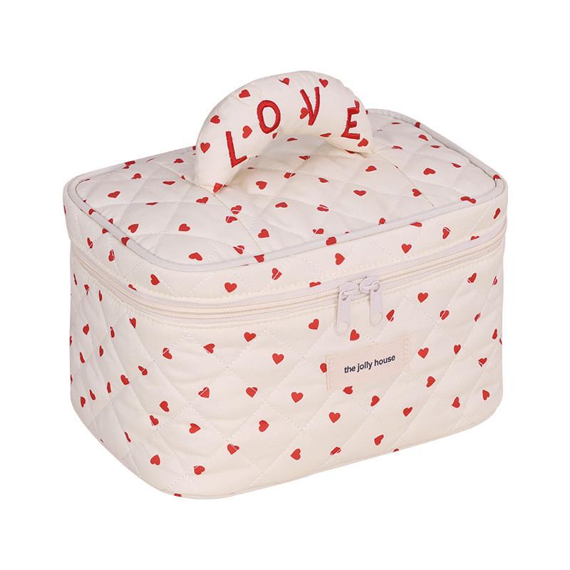 Polyester Heart Pattern Travel Makeup Bag With Breathable Storage For Women