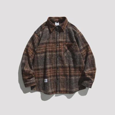 Unisex Retro Plaid Long-Sleeve Shirt with Lapel - Casual Loose Fit for Spring & Autumn