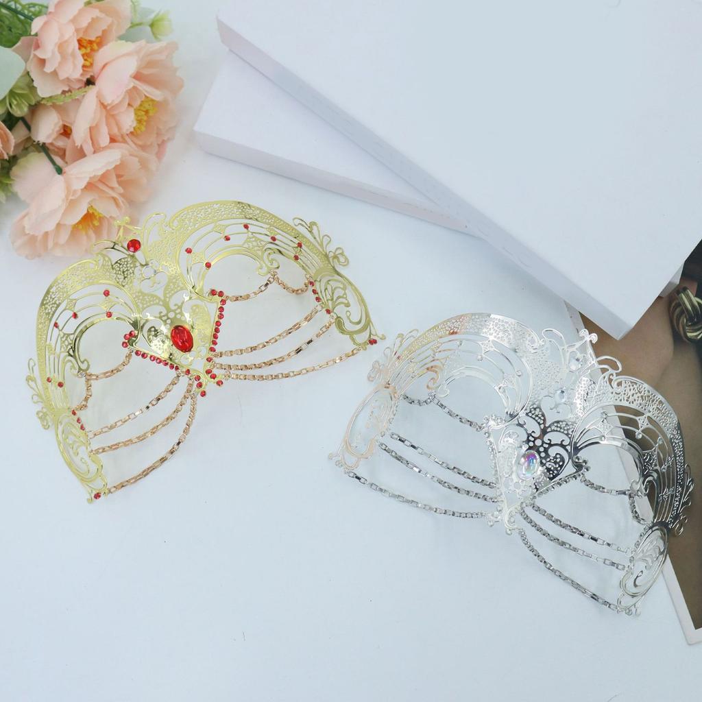Metal Tassels Masquerade Mask with Rhinestones Masquerade Costume Accessories For Women Wedding Halloween Masquerade