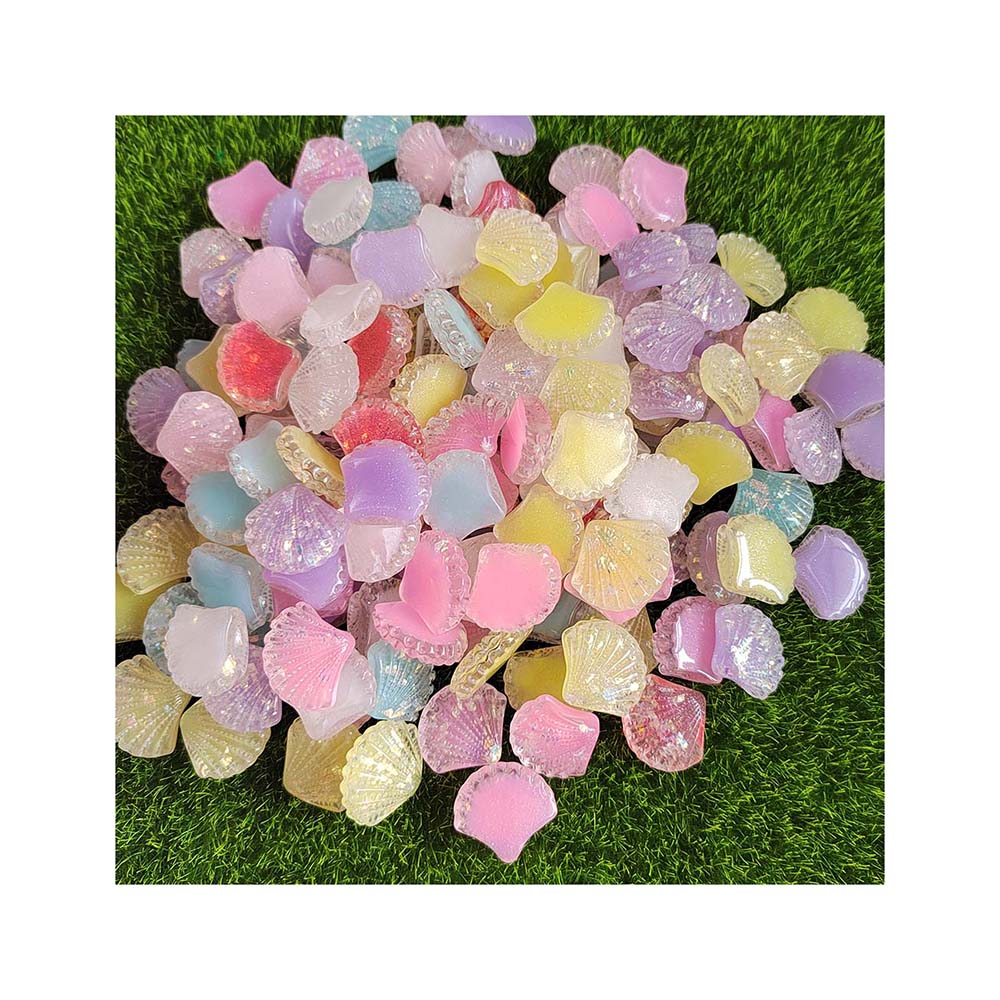 Glitter Resin Crystal Shell Flatback Rhinestone Scrapbook Embellishment DIY Wedding Appliques Crafts Supplies 18*21mm