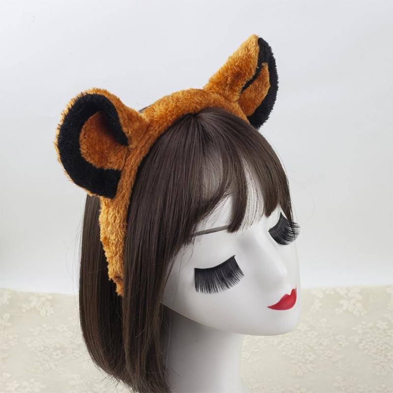 Lions Cosplay Set Dogs Ear Hair Hoop False Nose Brown Mesh Skirt Plush Tail Bowtie Lions Ear Headband for Halloween