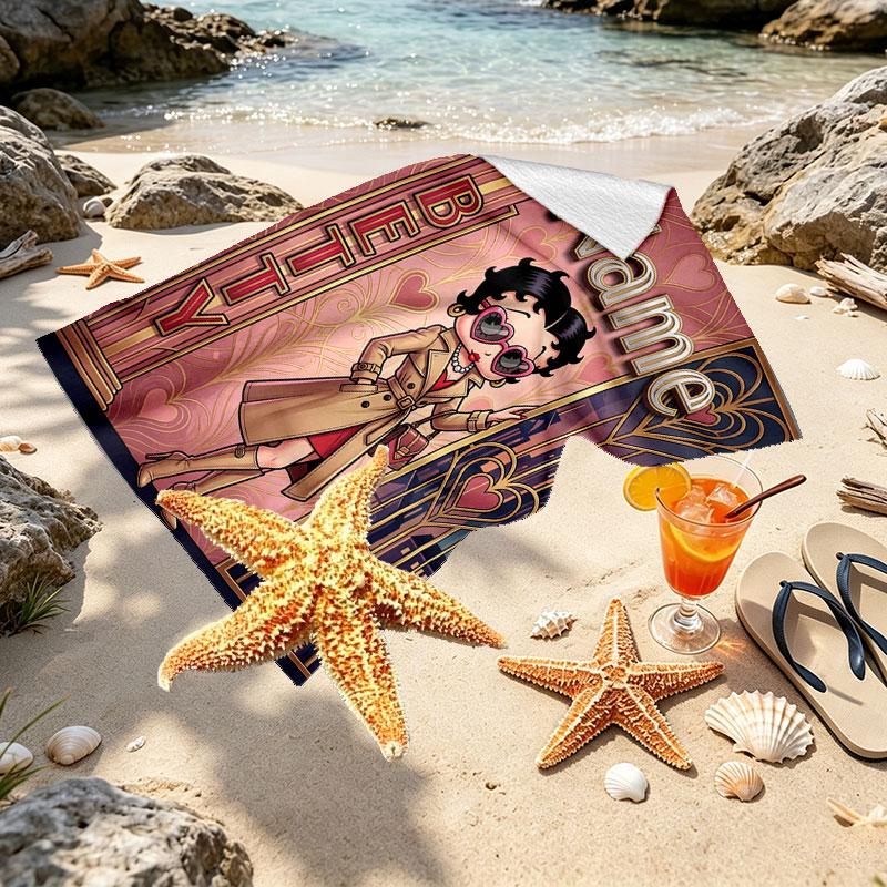 Custom Name Personalized Betty Boop Print Beach Towel, for Trip Camping Beach Party Home Decor, Birthday Gift for Family & Friends