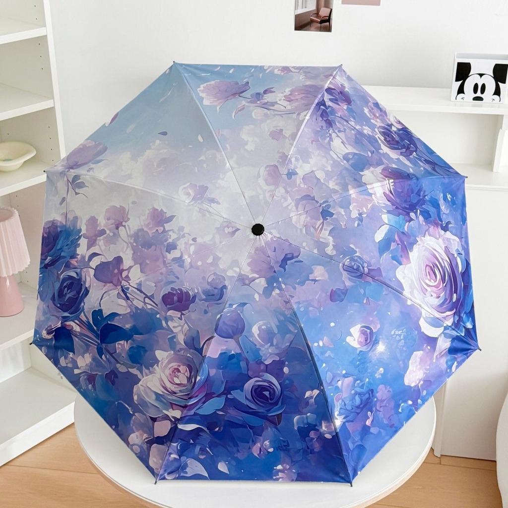 Stylish Fully Automatic Umbrella: Dual-Purpose Folding Black Vinyl Sun Umbrella with UV Protection