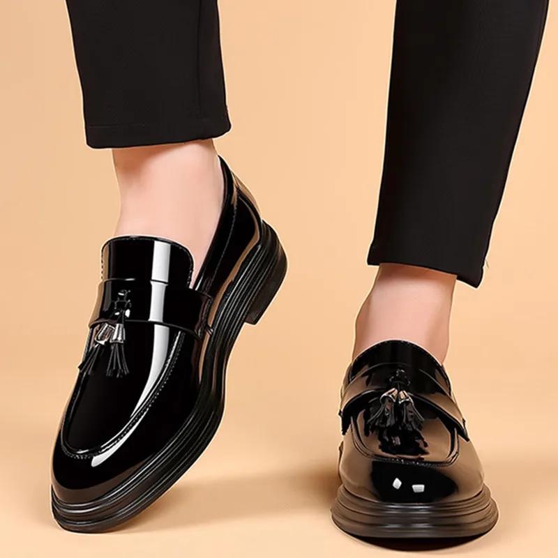 Leather Casual Shoes Men Shoe Metal Buckle Tassel Loafers Black Men's Casual Shoes Formal Shoe for Weddings Parties Shoes