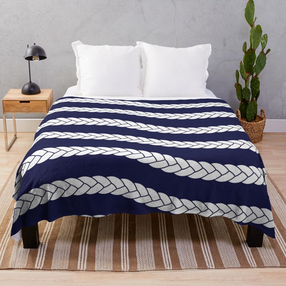 Nautical Braid in Navy and White Throw Blanket