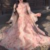 2026 summer new Eden oil painting smudge printing waist ruffle edge suspender skirt Korean version temperament dress