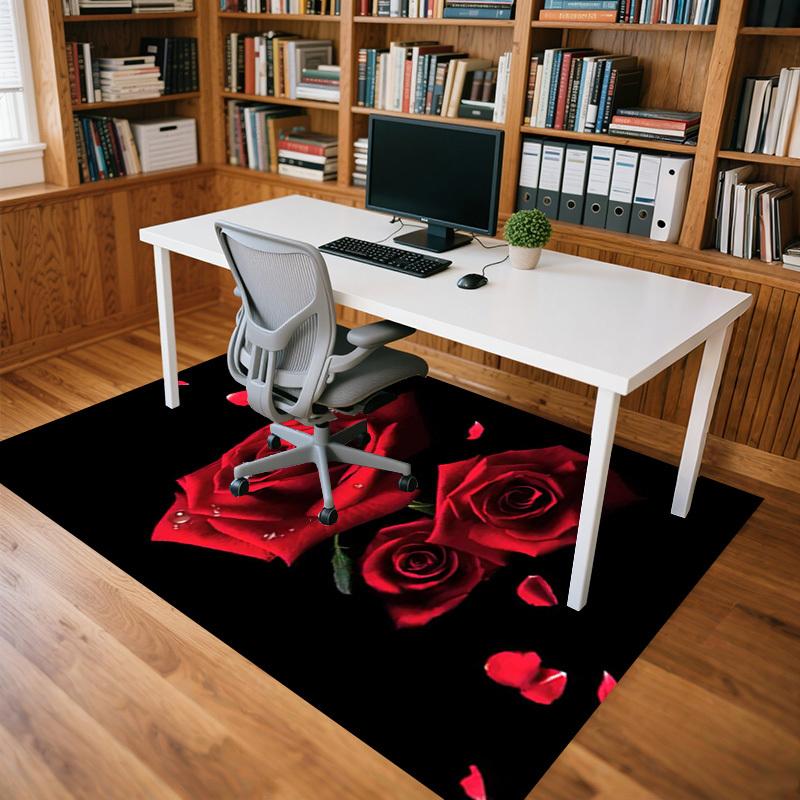 Rose Petals Crystal Velvet Office chair mat Area Rug - Non-Slip, Floor Mat, Office Desk Chair Rugs,Christmas Gift-1106243