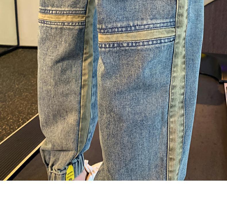 Men's 2024 Spring/Autumn Loose Straight Jeans, Trendy Casual Nine-Point Harem Pants