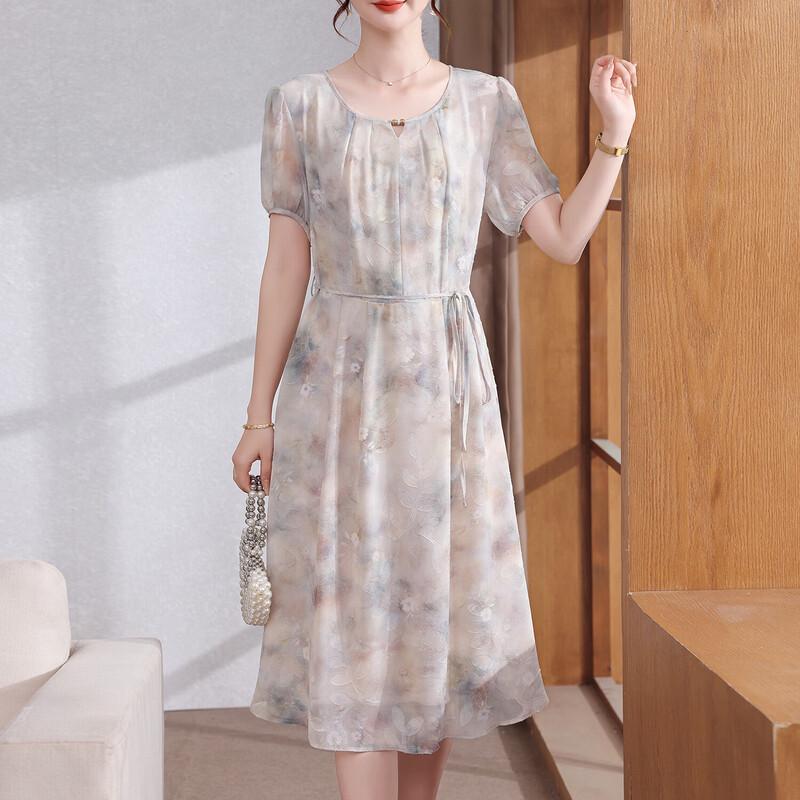 Xuexi Floral Chiffon Midi Dress for Mature Women 2XL