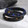 Elegante Braccialetto in Pelle per Uomini Ragazzi, Doppio Strato Pietra Naturale Occhio di Tigre Braccialetto con Perline Nere, Regalo per Padre Marito Migliore Amico